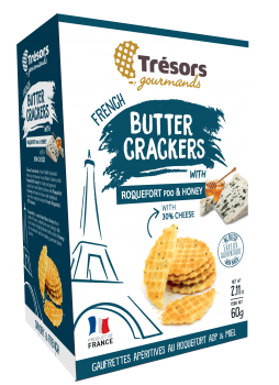 TRÉSORS GOURMANDS Knusprige französische Butter Käsecracker mit Roquefort & Honig 60g